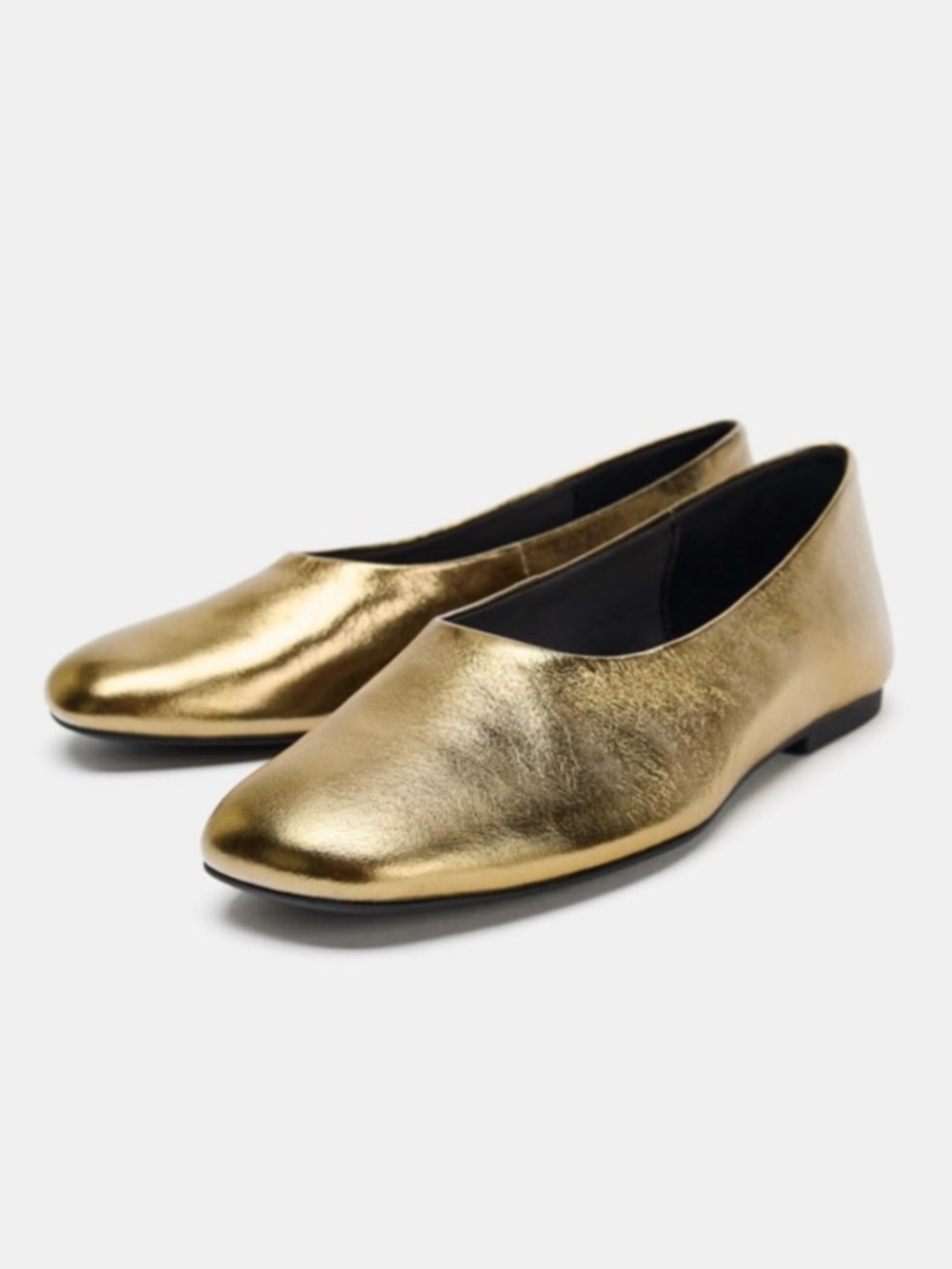 ZARA Metallic Gold Women's Ballet Flat - Picture 2 of 7